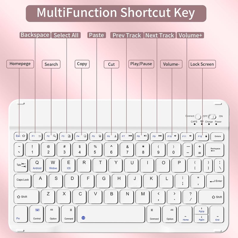 aoub Keyboard Case for iPad (A16) 11th Gen 11 Inch 2025, iPad 10th Generation 10.9 inch 2022 with Pencil Holder, Stand Folio Detachable Wireless Bluetooth Rechargeable Keyboard, Pink - Image 5